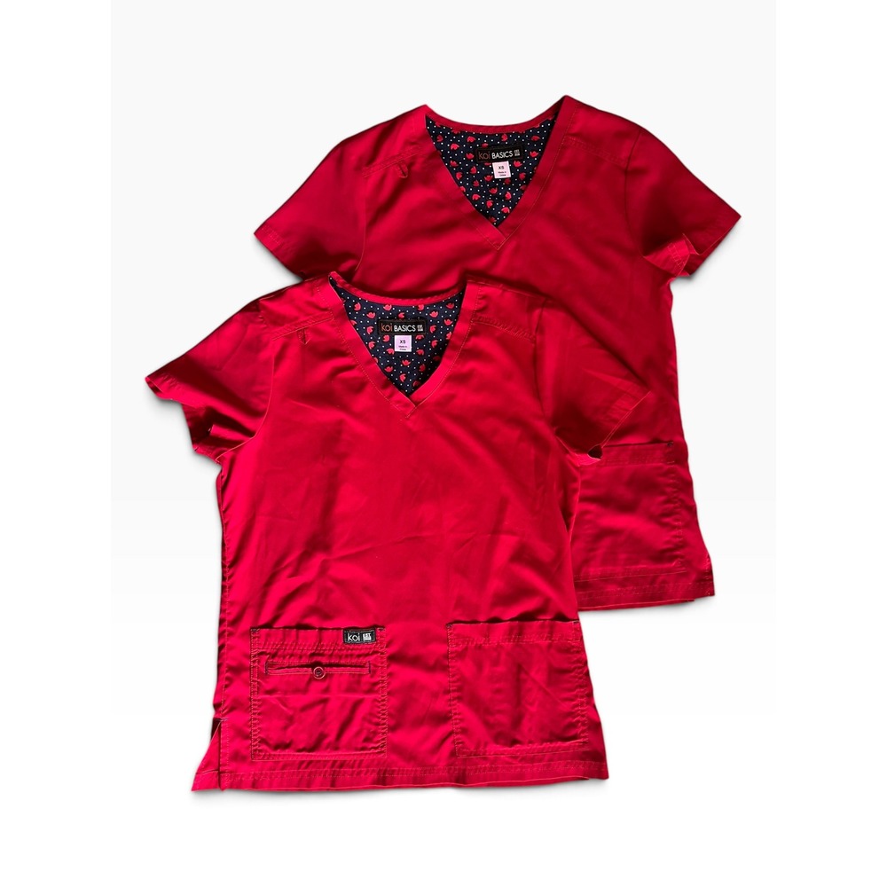 Koi Basics Becca Scrub Tops Set of 2 Red V-Neck Medical Uniform XS